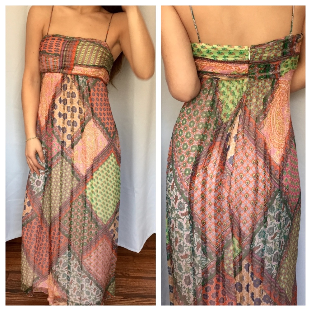 Boho Silk Chiffon Strapless Floral Maxi Dress